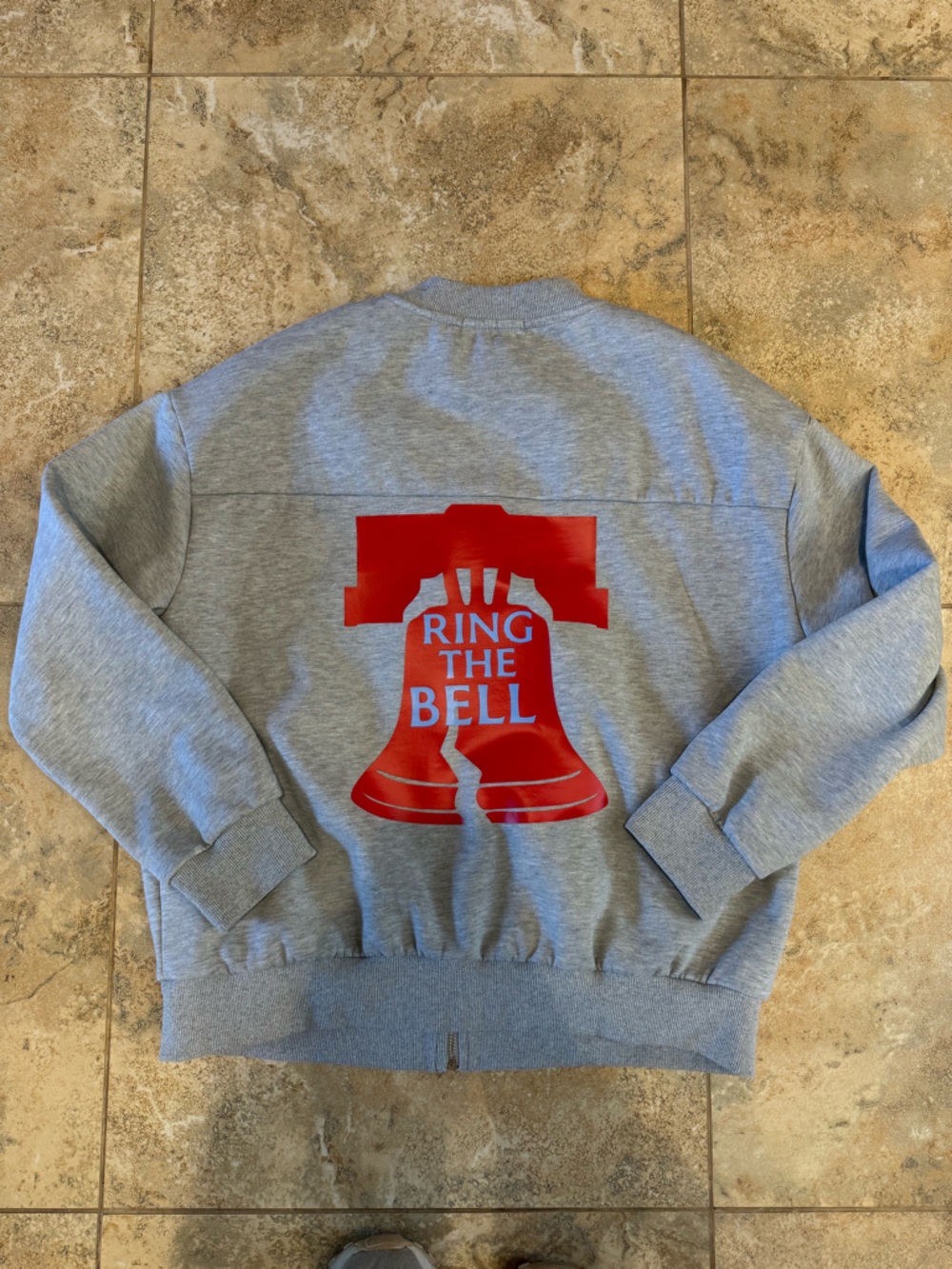 Grey Women’s Bomber custom made Philadelphia  Phillies zip up jacket sz L